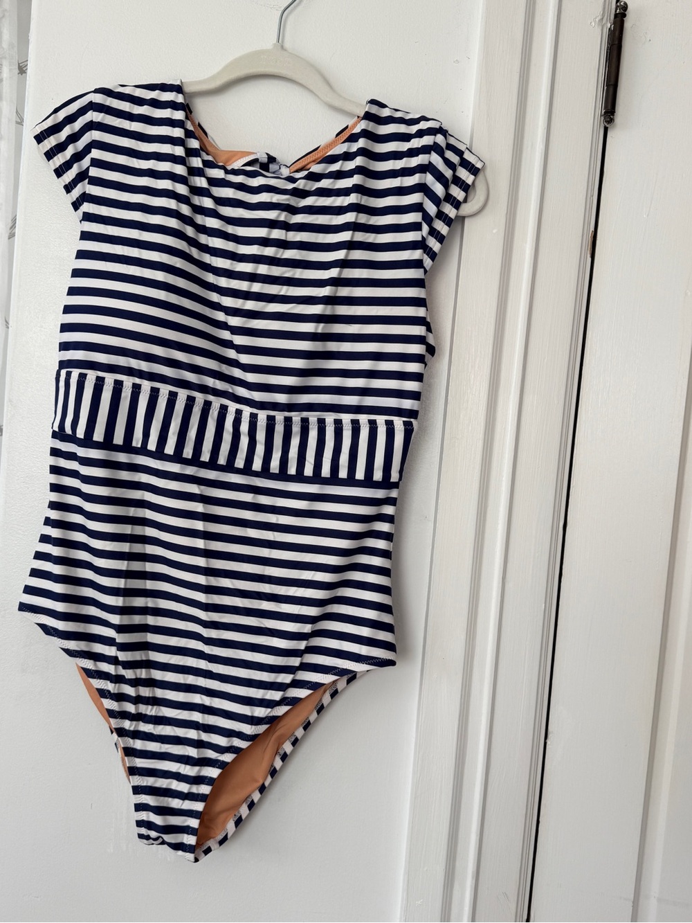 J. Crew Navy and White Striped One-Piece swimsuit size 14